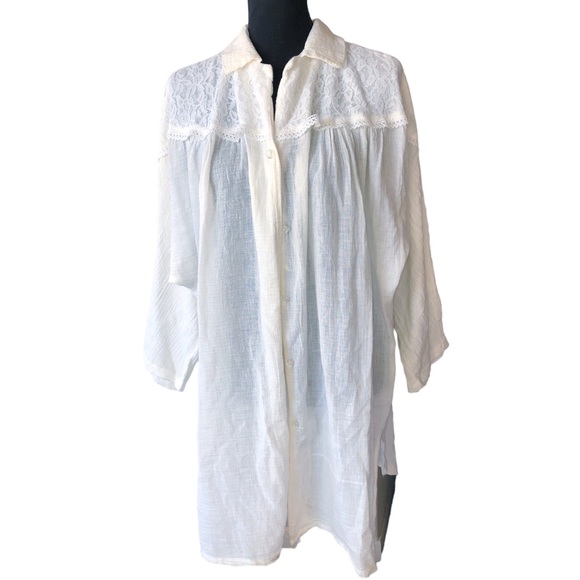 Vintage lace trim crepe-textured semi sheer dolman sleeve top SHARON 80s… - Picture 10 of 10